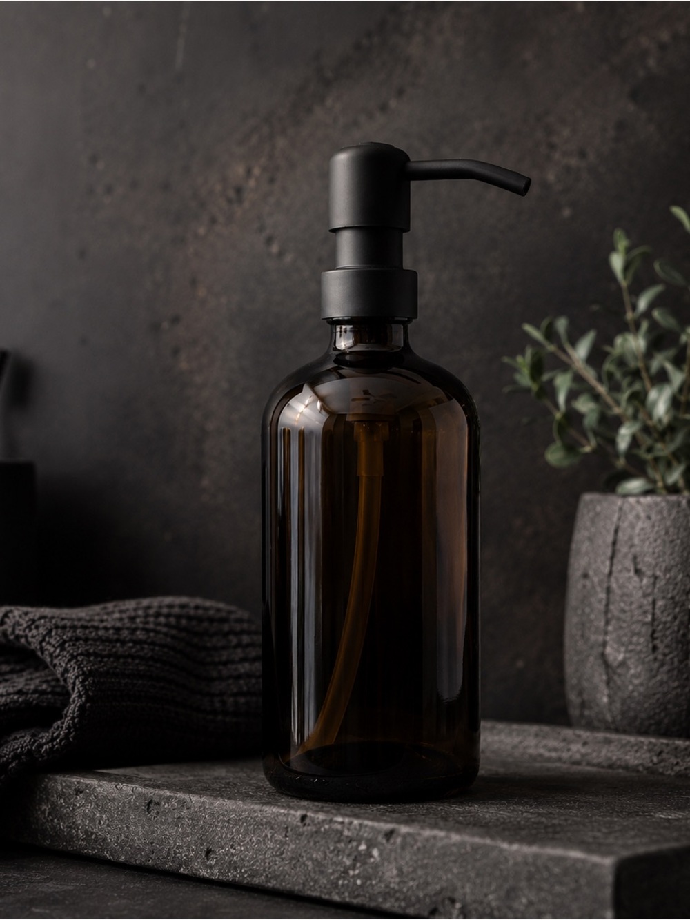 🖤SET OF 2: 16 OZ. GLASS SOAP DISPENSER W/ METAL PUMP (AMBER GLASS/BLACK P…